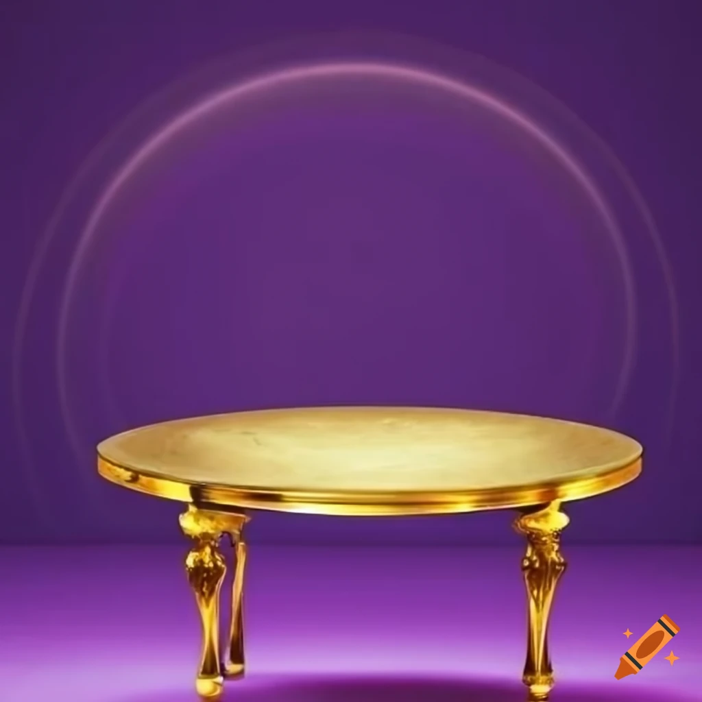 Photo of a gold round table on a purple background on Craiyon