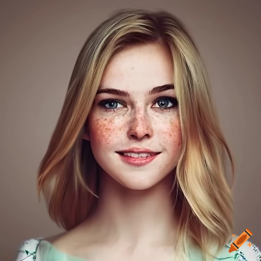 portrait of a pretty young woman with freckles and blonde hair
