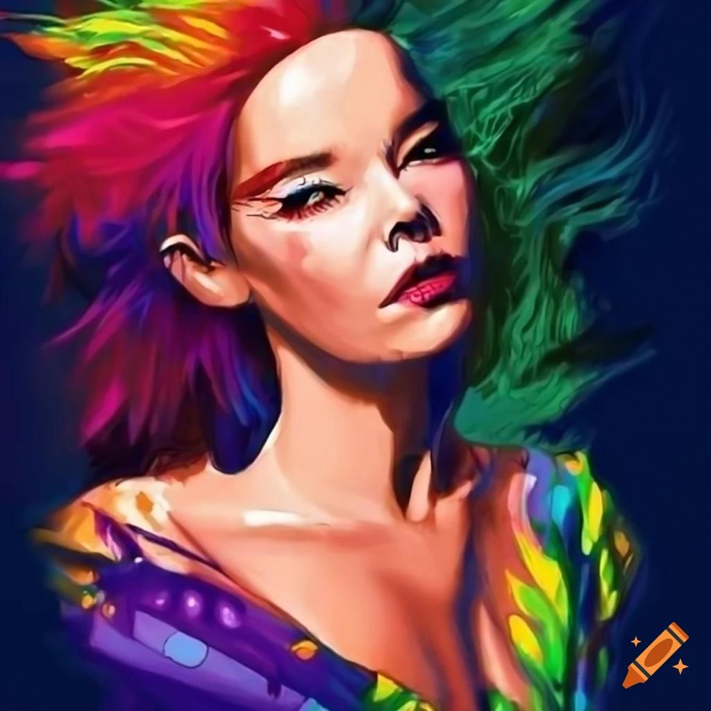 cartoon drawing of Bjork as a vampire