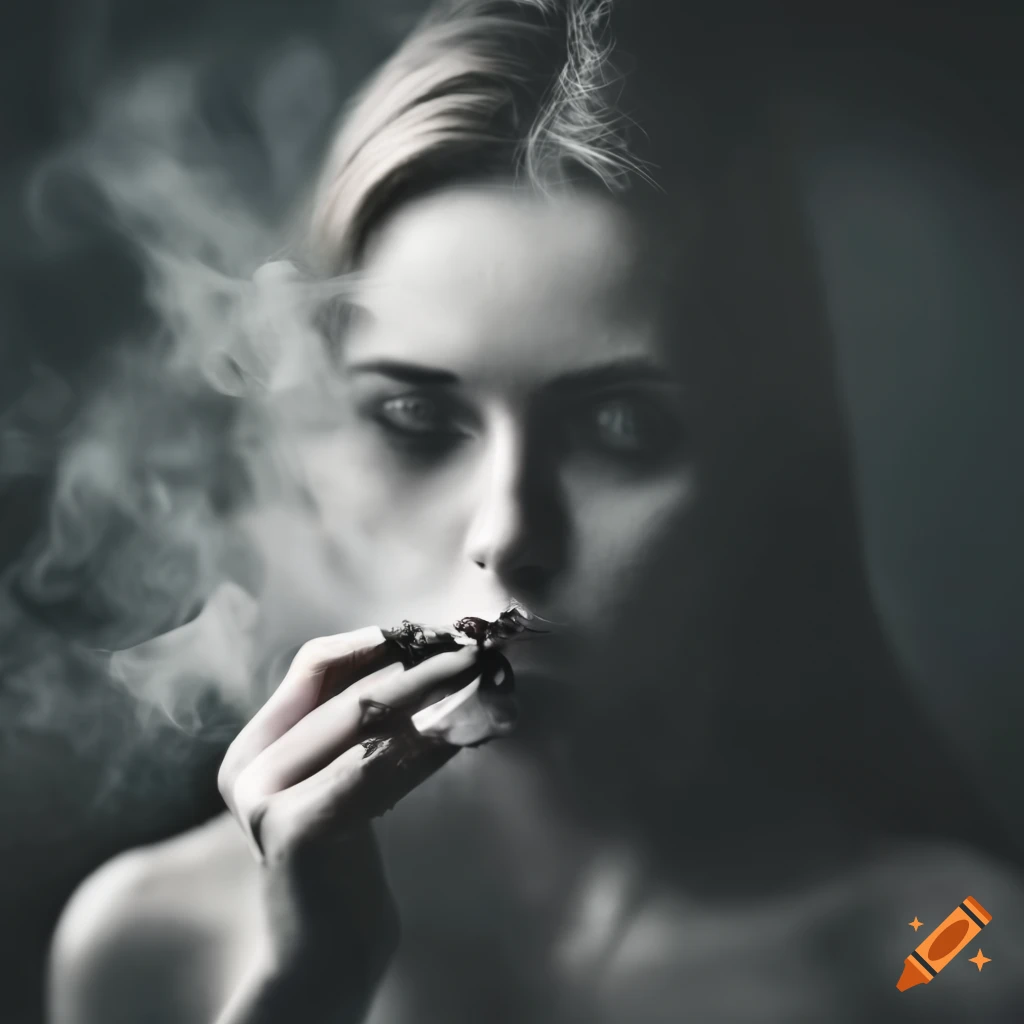 black and white photo of a woman smoking