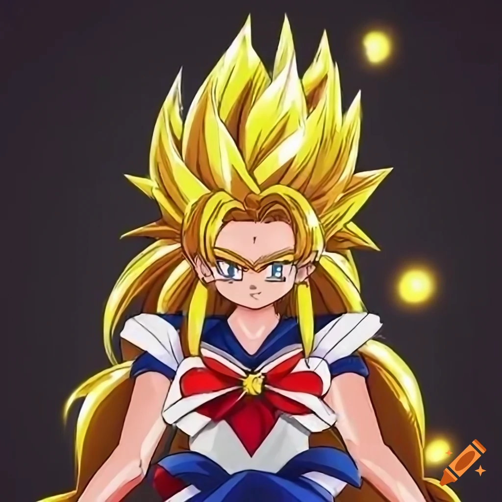 Powerful sailor moon with yellow spiky hair on Craiyon