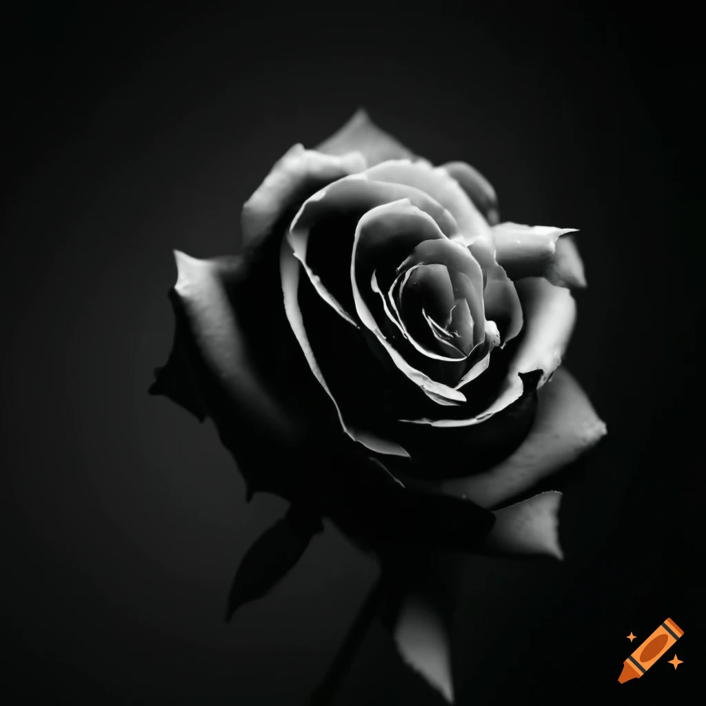 black and white rose with water droplets