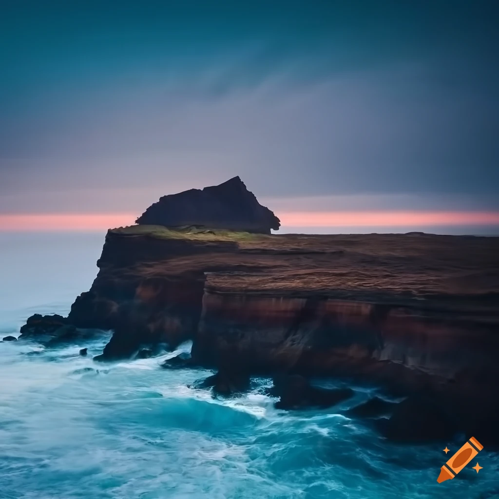 dramatic coast at dawn with crashing waves