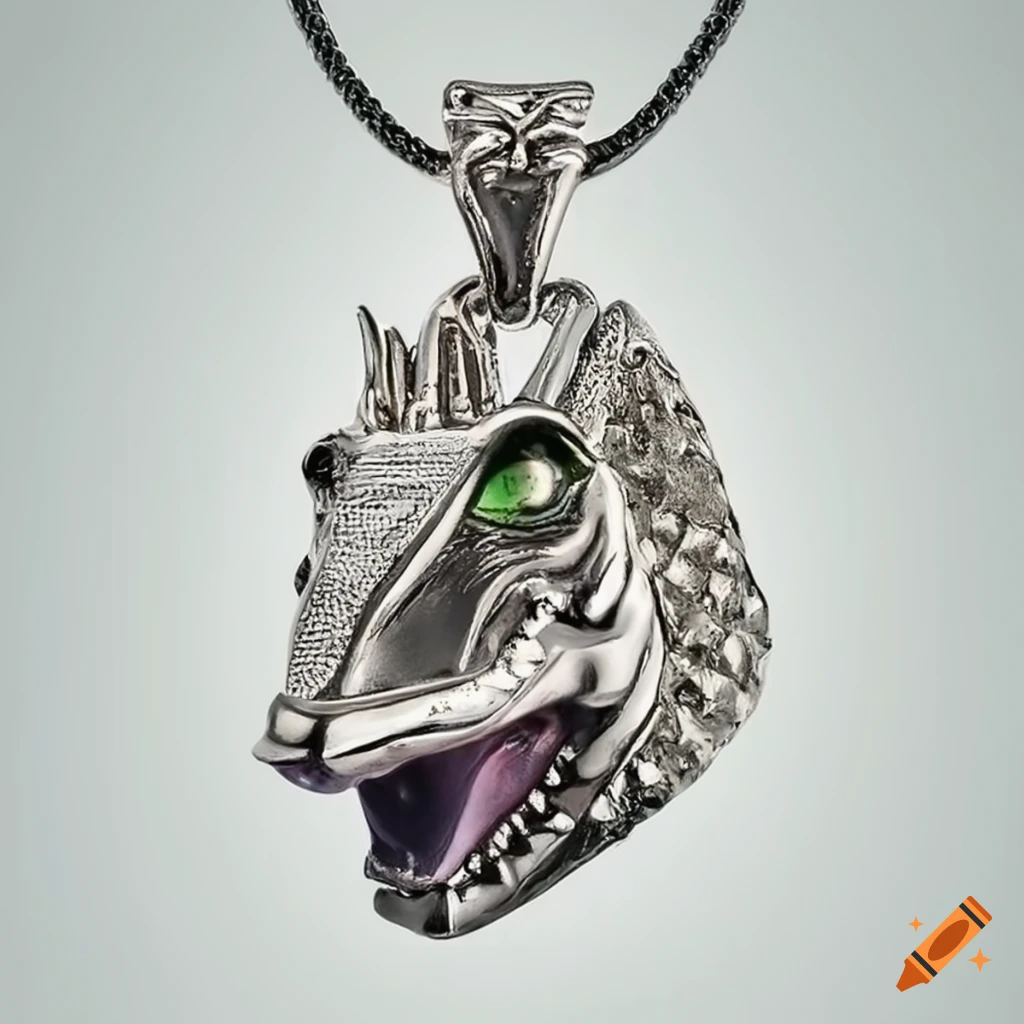 platinum alligator pendant with anubis design