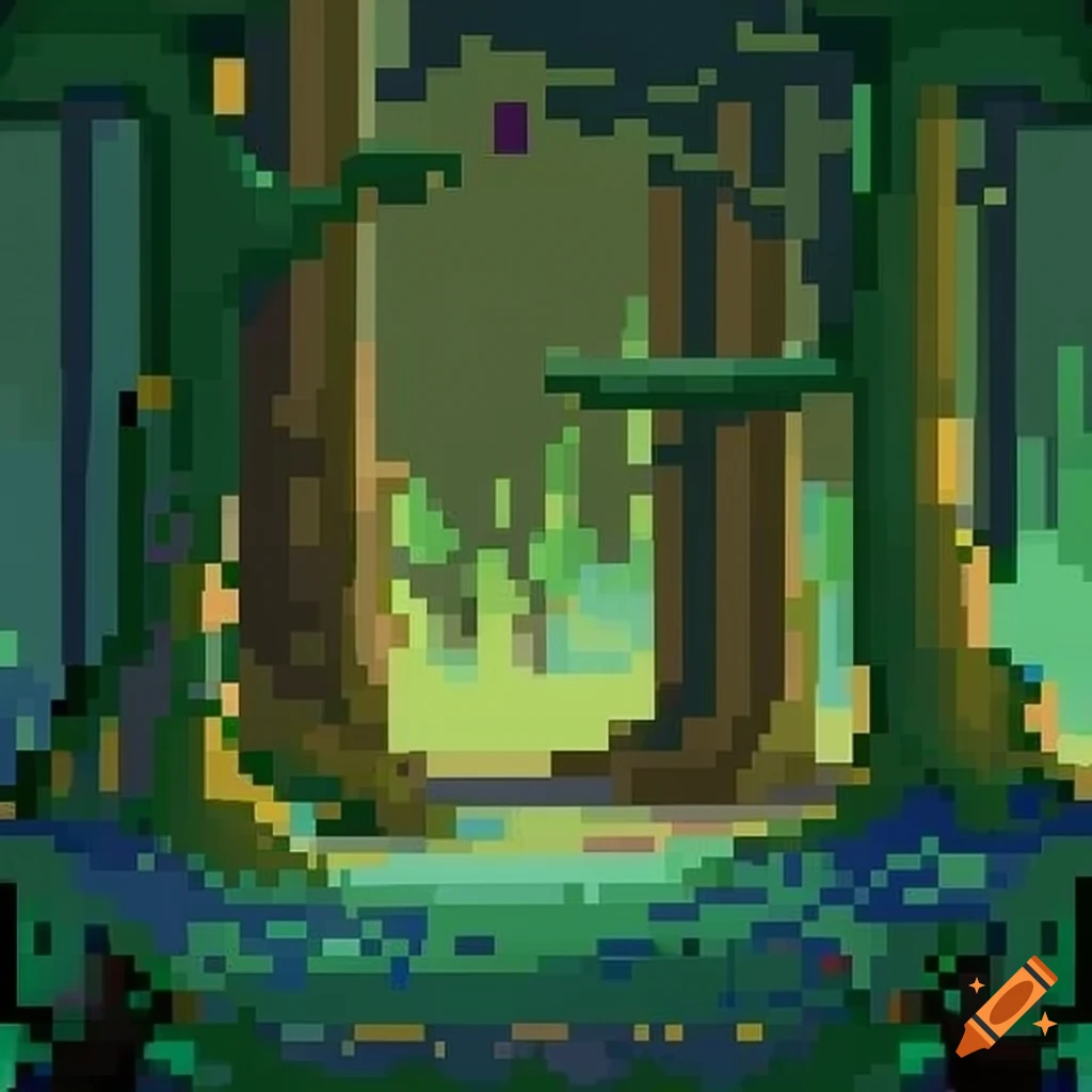 pixel art of an enchanted forest