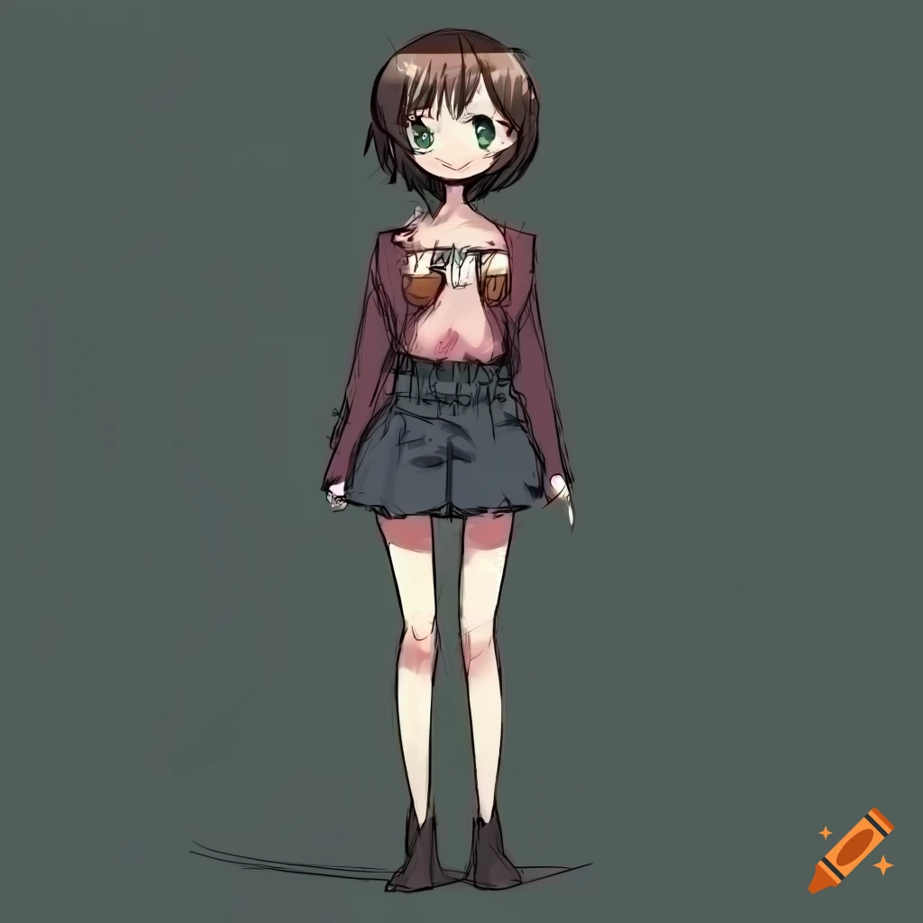 little-emu752: Anime girl, brunette, reference sheet