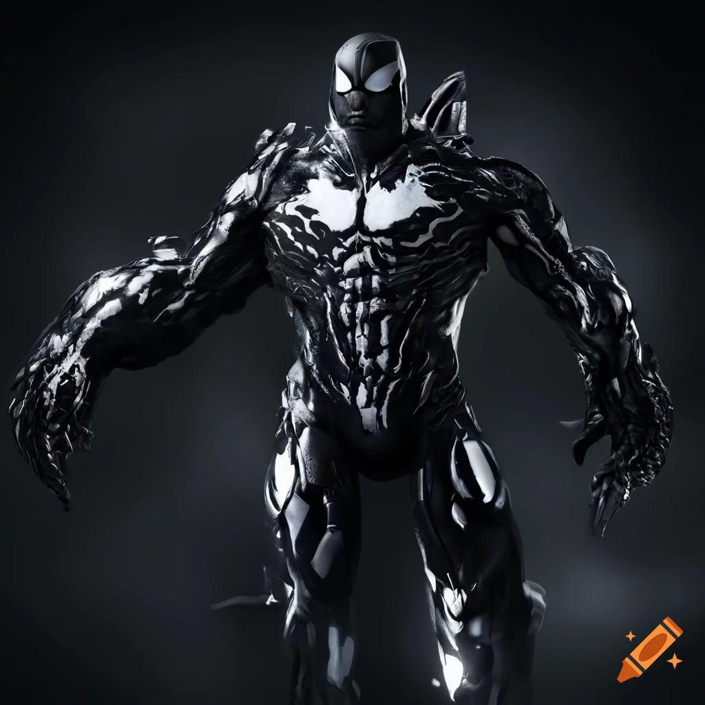 dynamic shot of a black and chrome warrior suit