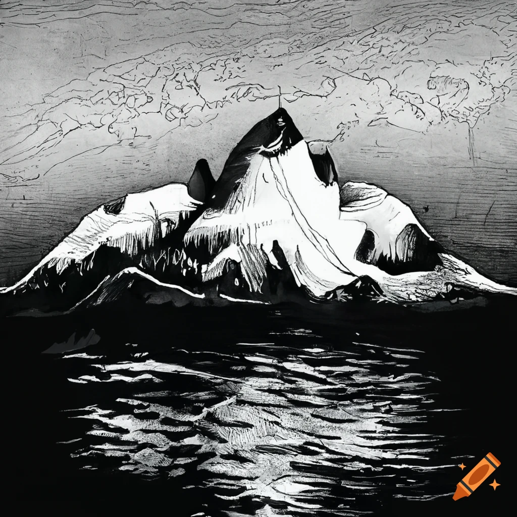 black and white ink drawing of Antarctica