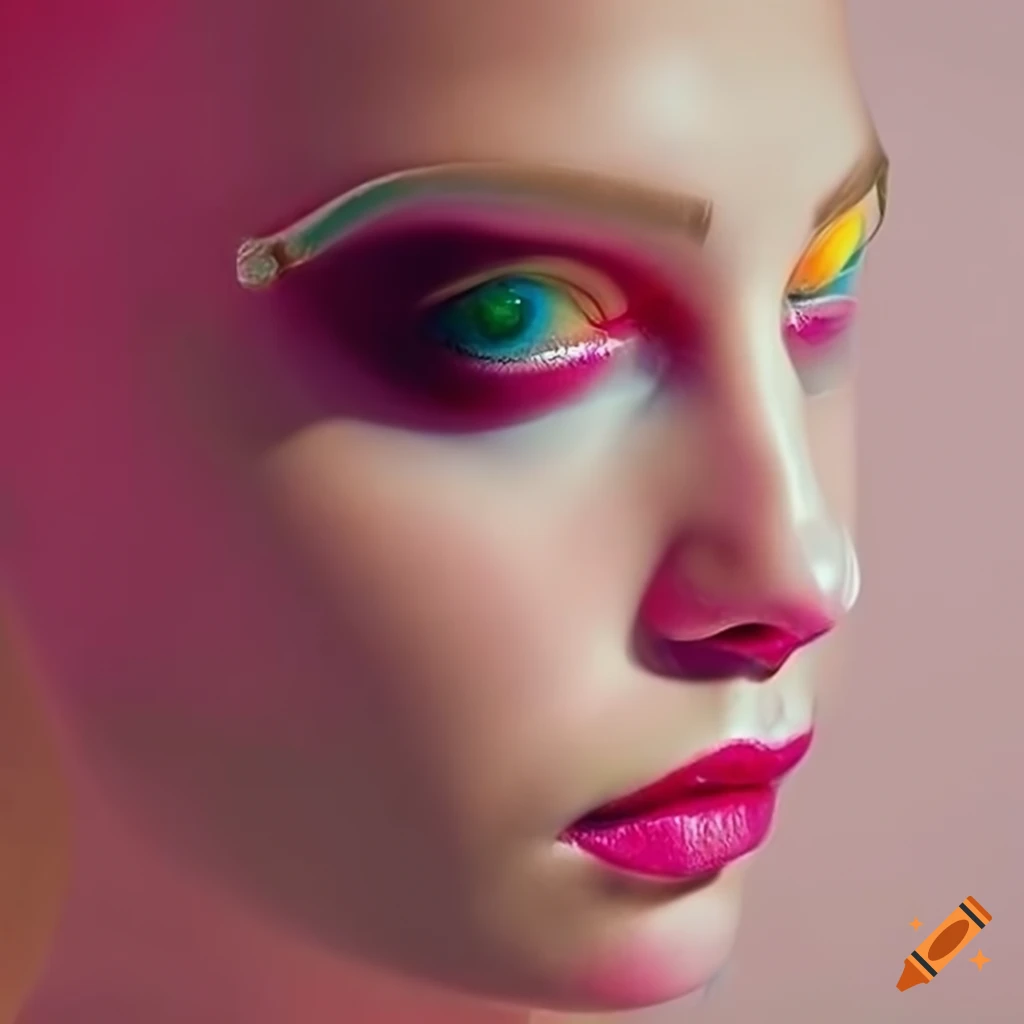 High fashion vogue model in cream and pastel clothing with colorful background on Craiyon