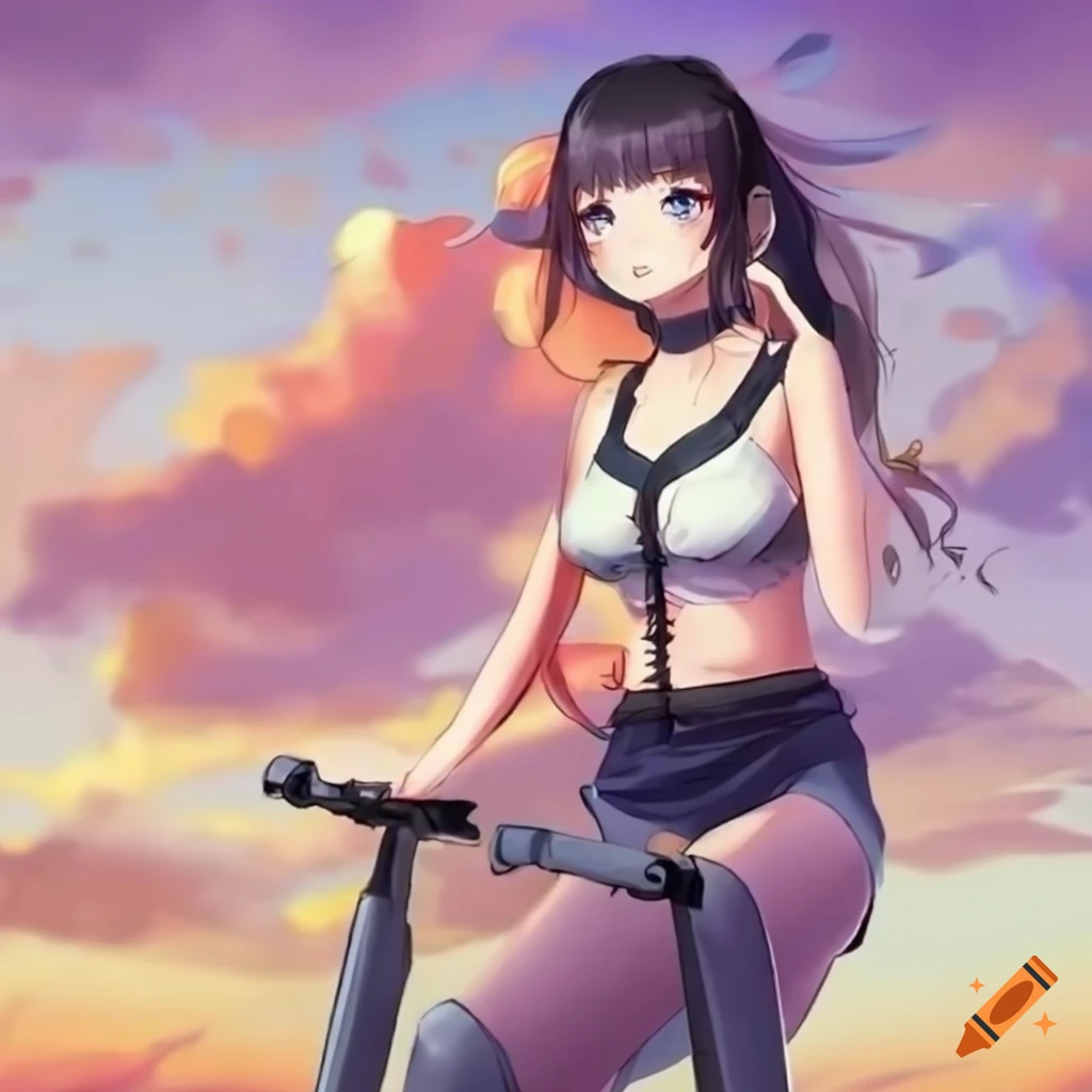 anime girl riding an electric scooter