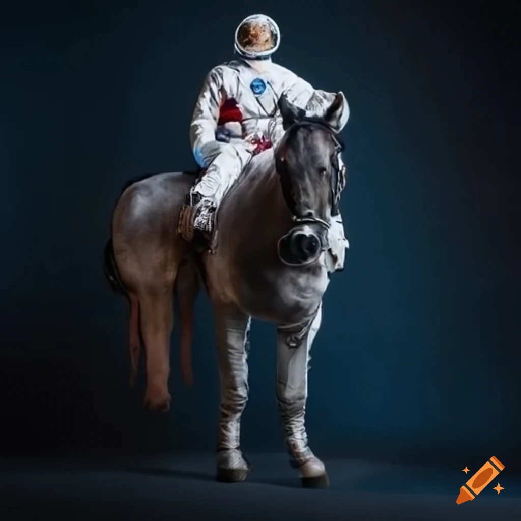 man riding a horse in a space suit