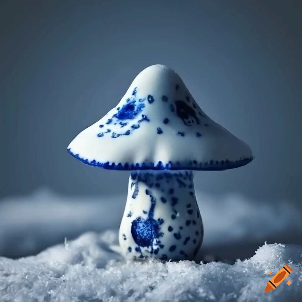 Gzhel mushroom on snowy ground