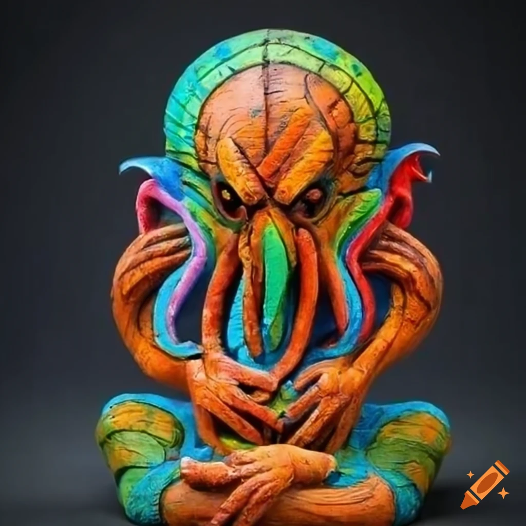 multicolored Cthulhu wooden statue