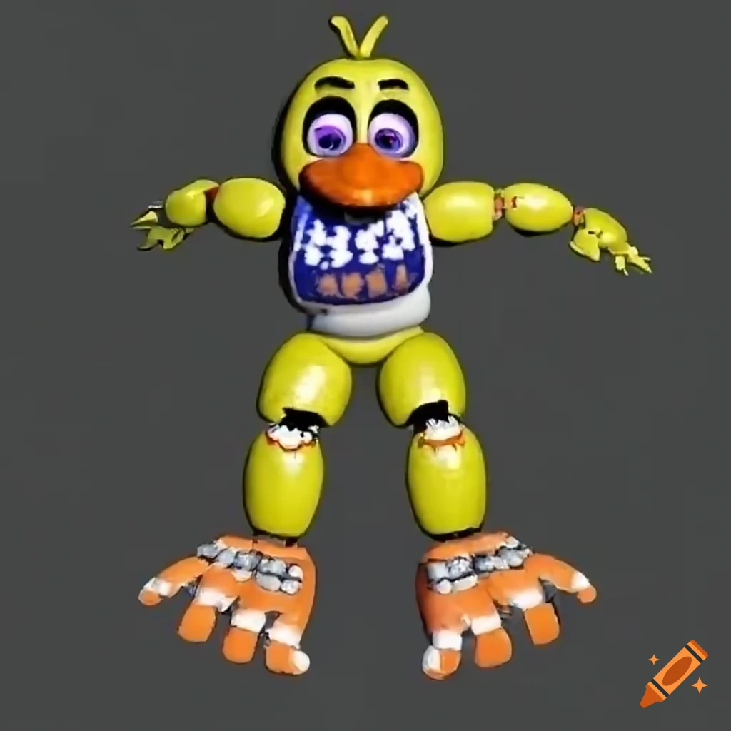 Swap!chica: a yellow chicken fnaf animatronic with a fancy dressed-up 80s  vibe with magenta eyes, a black bowler hat, an orange beak, a simple  attractive pink dress, and a microphone in her