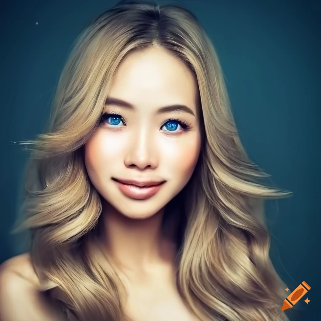 Portrait of a beautiful young woman with blonde hair and blue eyes on ...
