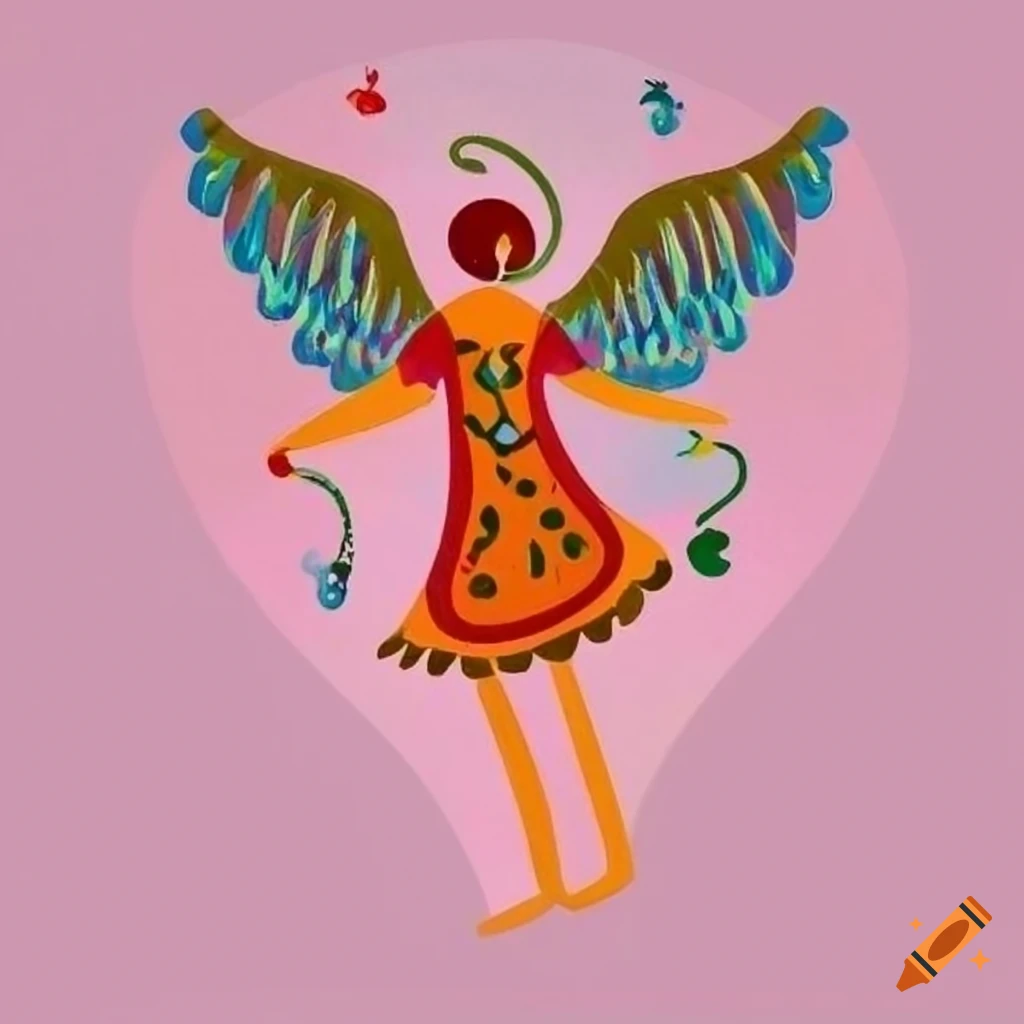 Abstract folk-style angel artwork on Craiyon
