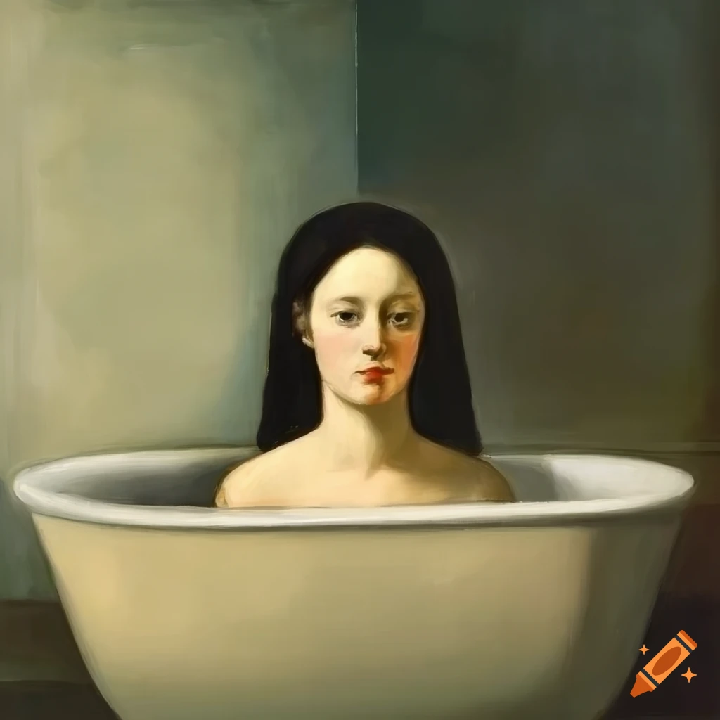 Surrealist painting of a woman in a bathtub