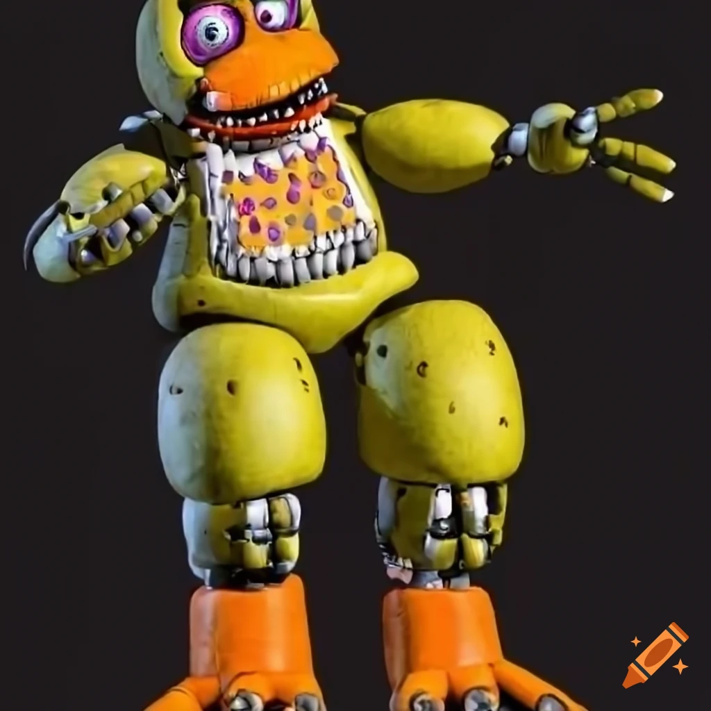 Close-up of withered chica's orange clawed feet