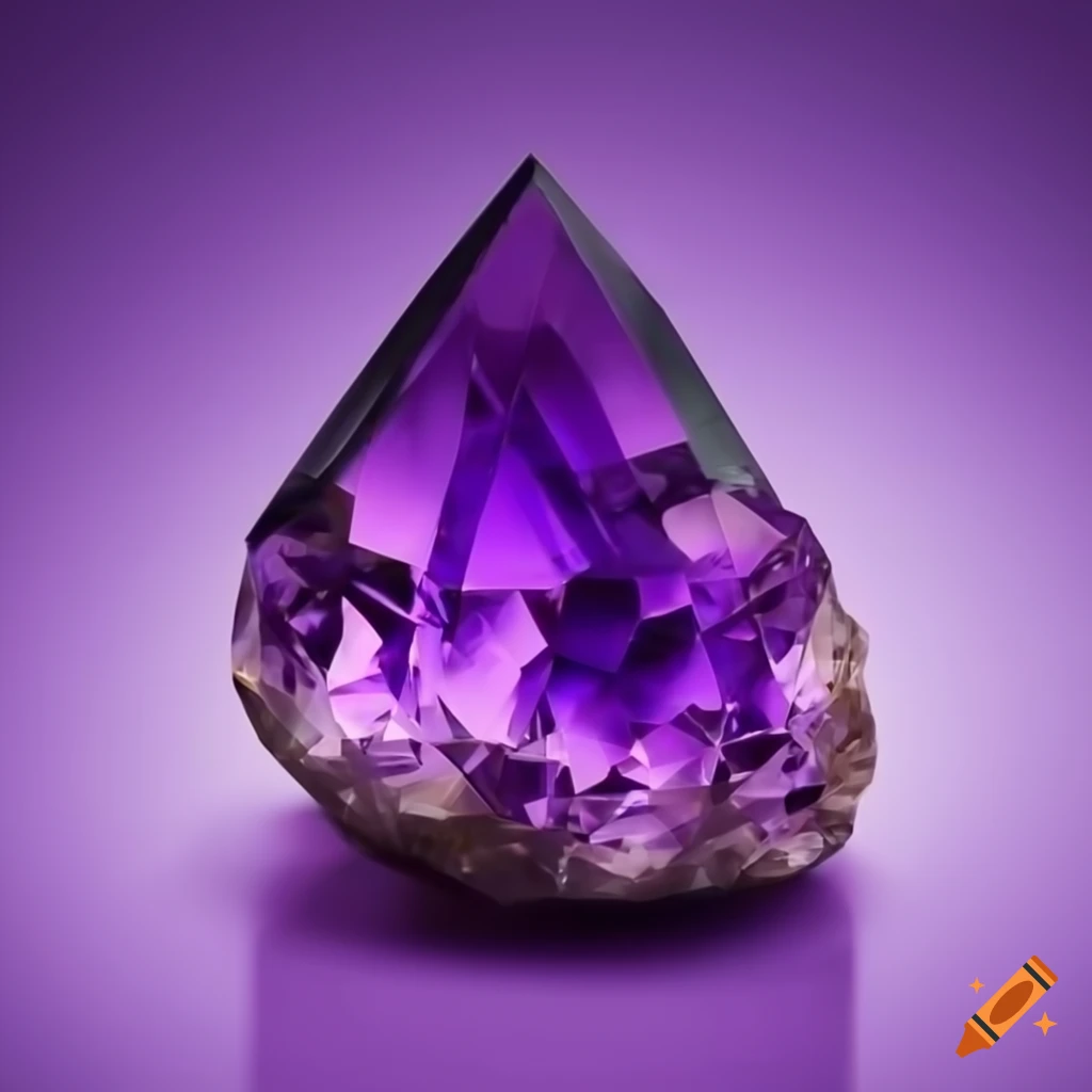 Close up of a realistic amethyst on a white background