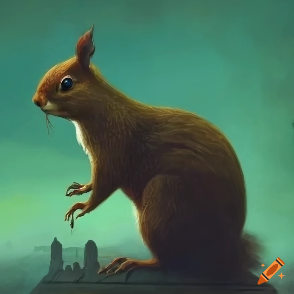 painting of a squirrel on a green background