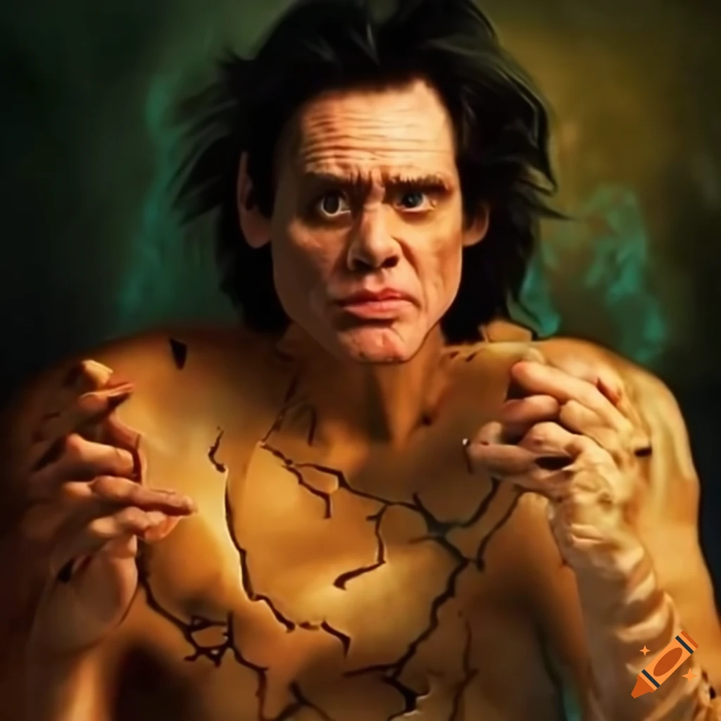 cracked egg with Jim Carrey oozing yolk