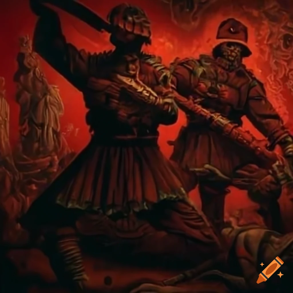 illustration of red army fighting cosmic horror