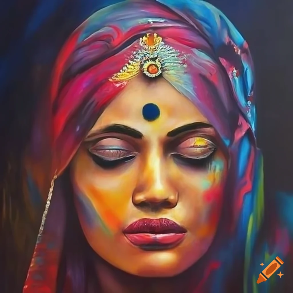 graffiti art portrait of a veiled Indian woman