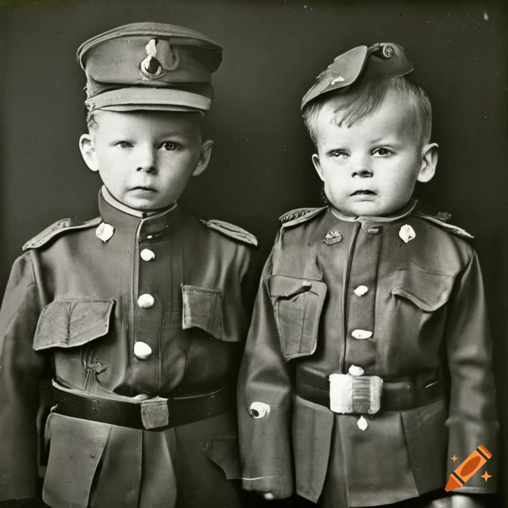 vintage photograph of three boys in sergeant uniforms