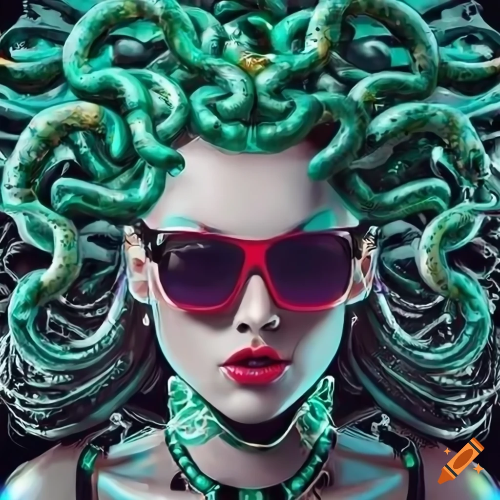 cyborg with medusa hair and sunglasses