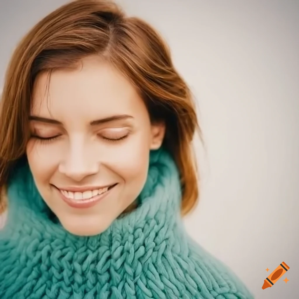 Woman smiling in a turtleneck sweater on Craiyon