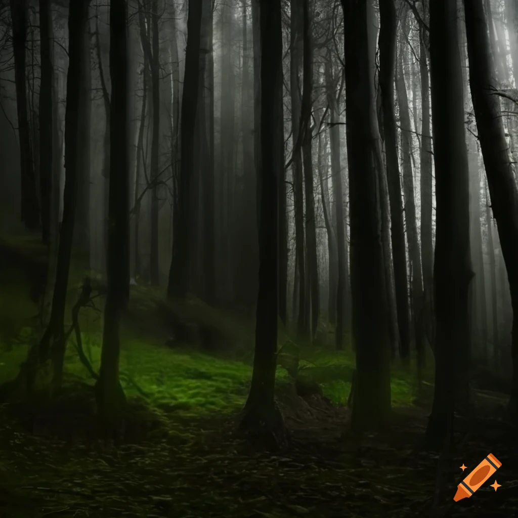Mysterious dark forest on Craiyon