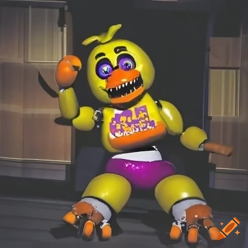 Close-up of withered chica's orange clawed feet