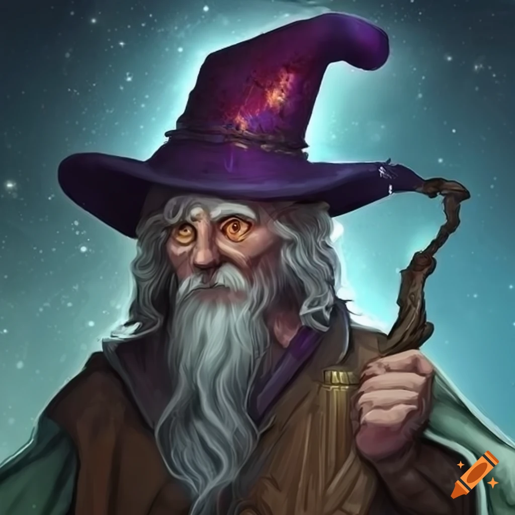 image of an old wizard wearing a galaxy hat