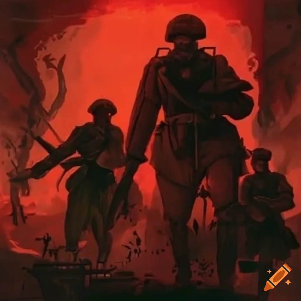 illustration of red army battling cosmic horror