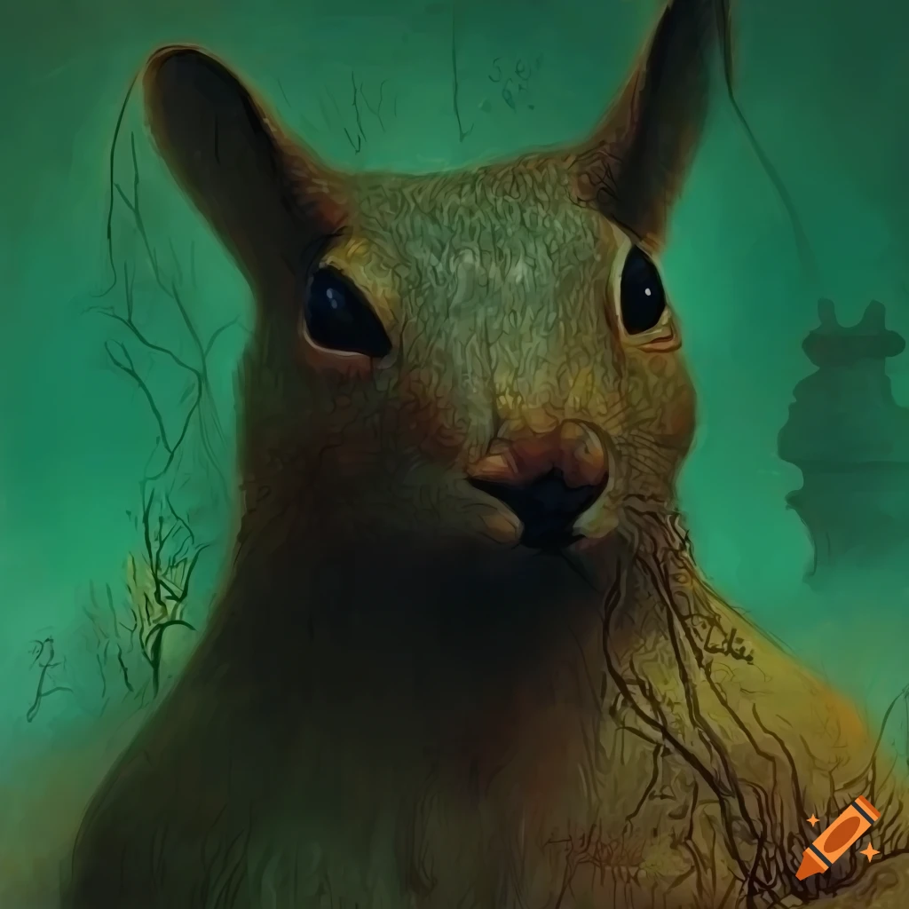 painting of a squirrel on a green background