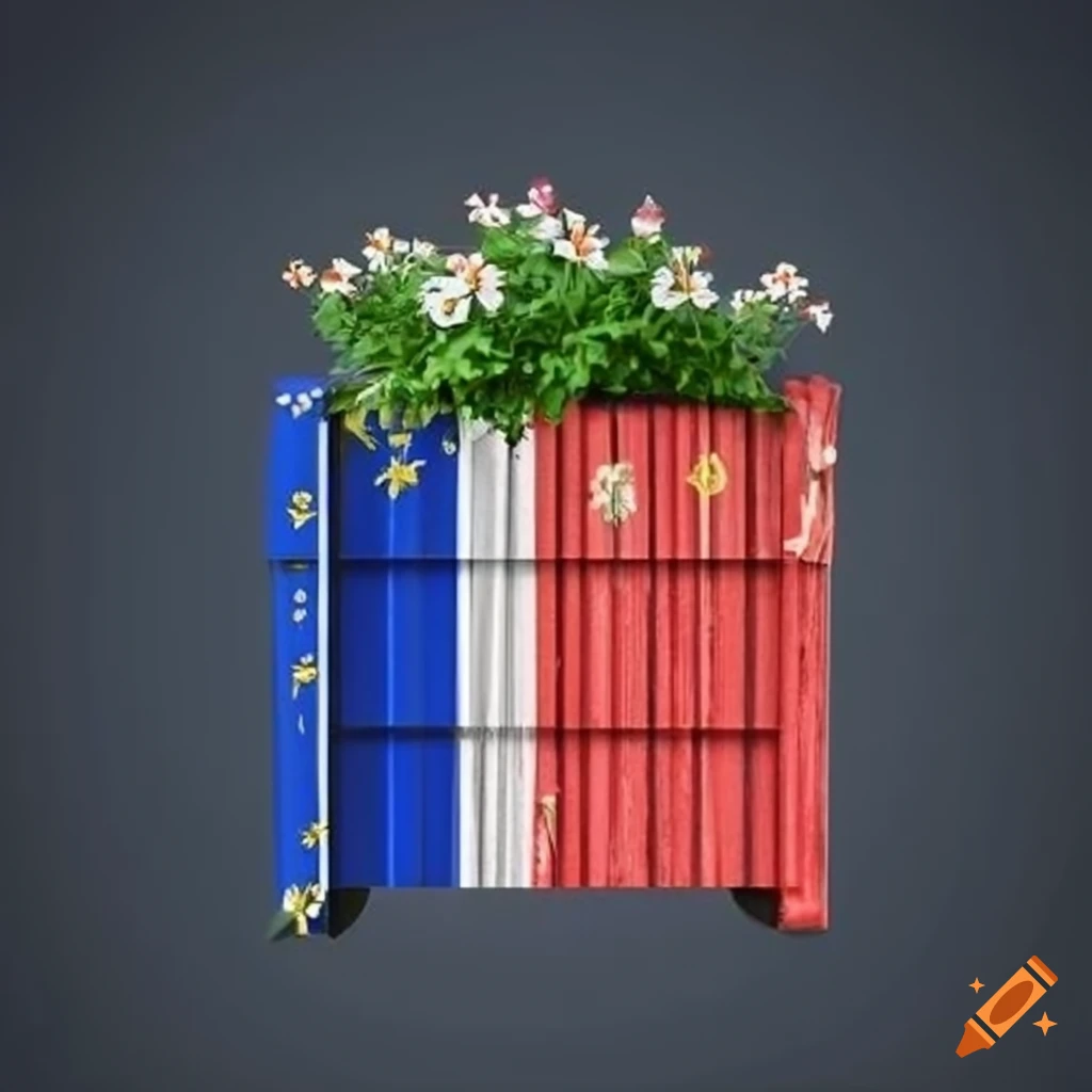 wooden container with flower and french flag