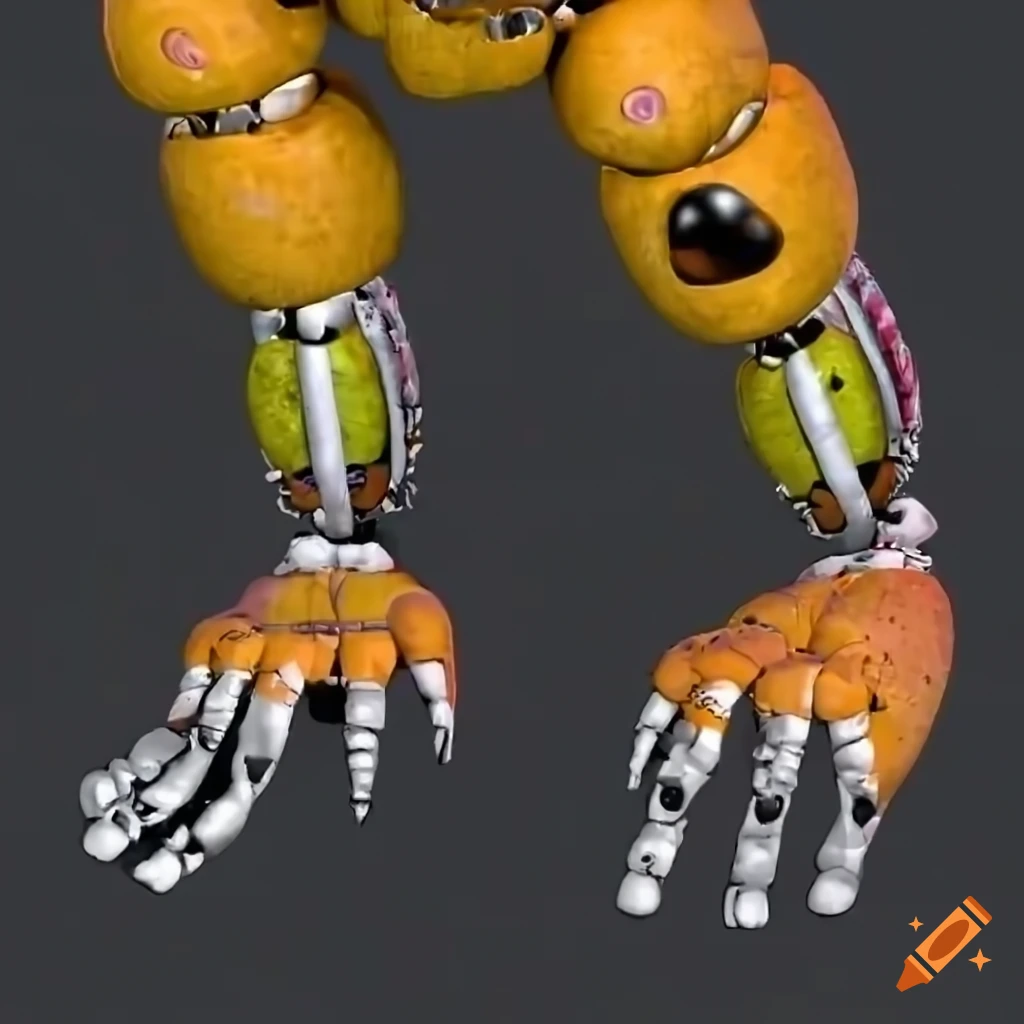 Close-up of withered chica's orange clawed feet