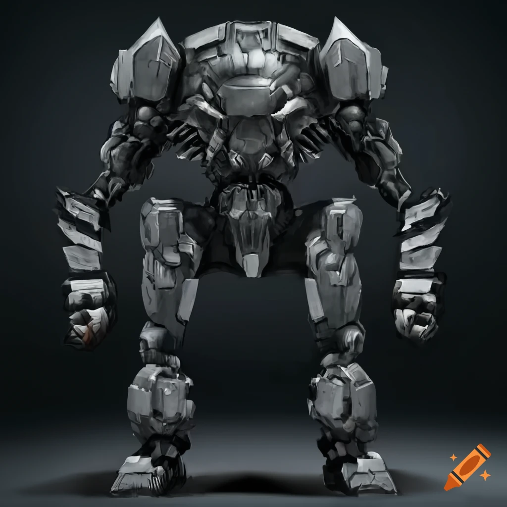 front view of a realistic black mecha