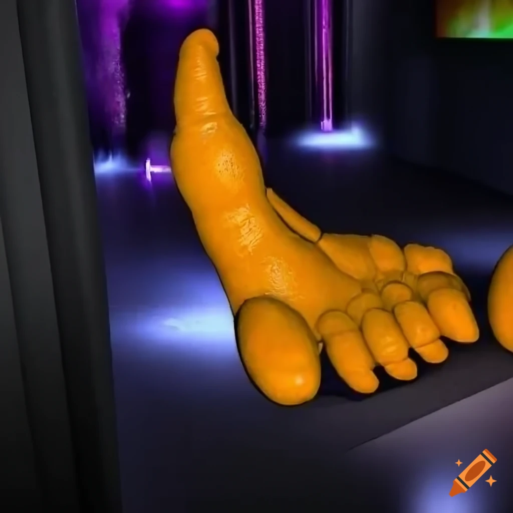 Close-up of chica's orange feet from five nights at freddy's