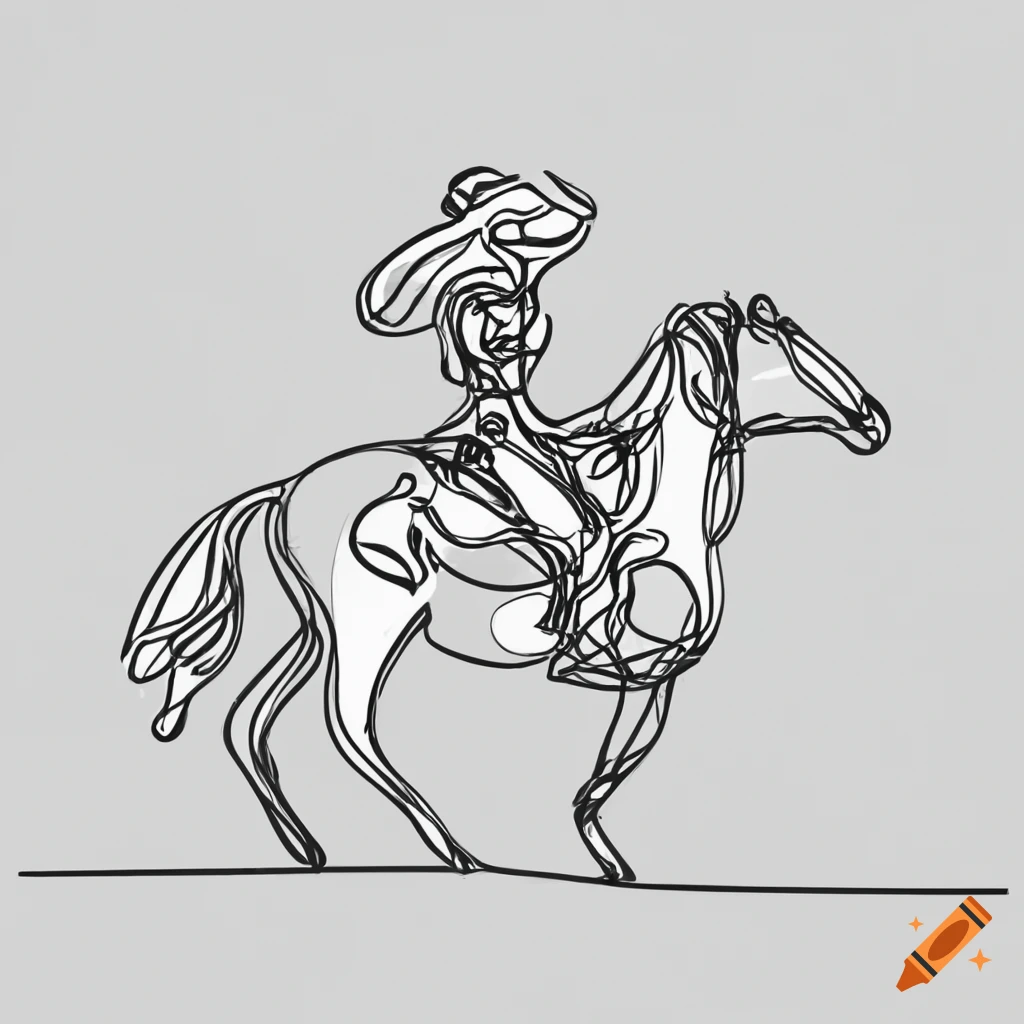 simple line drawing of a cowgirl riding a horse