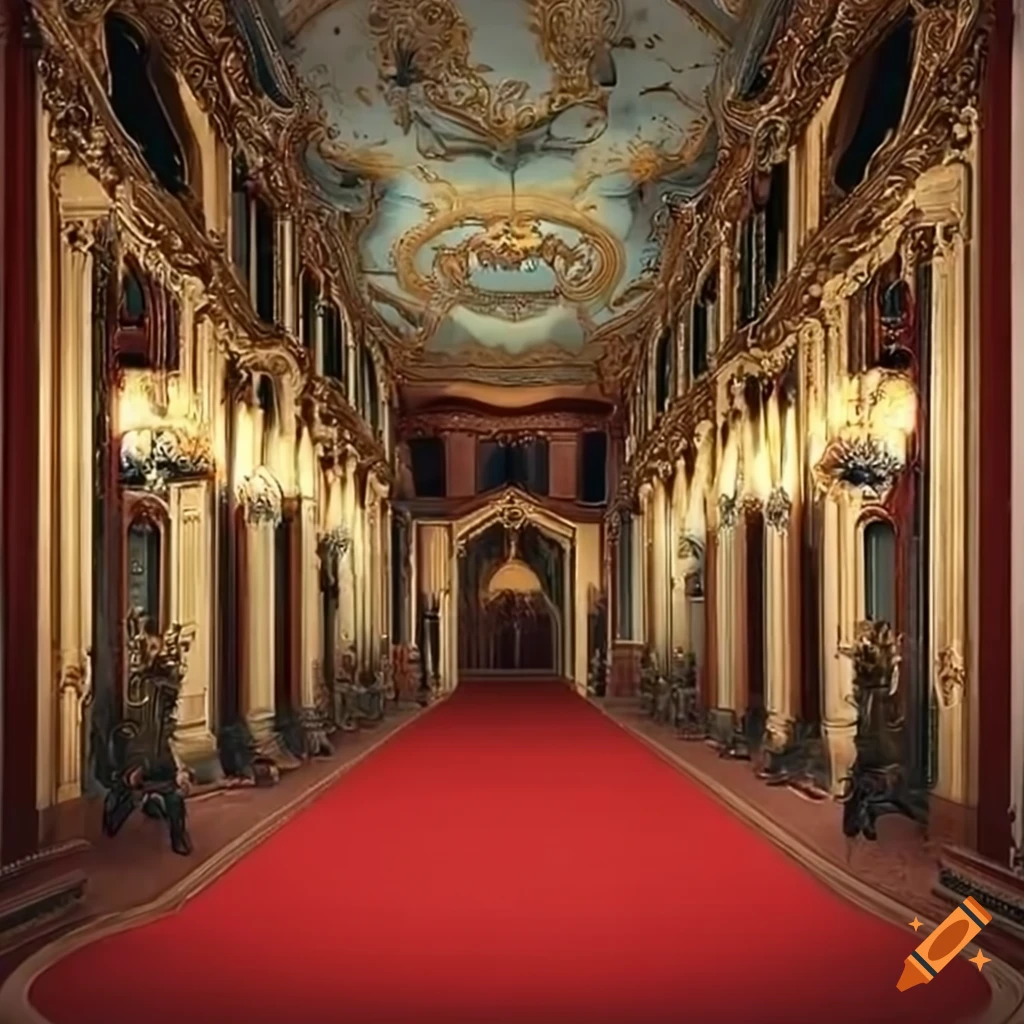 Luxury hall with elegant furniture and red carpet on Craiyon