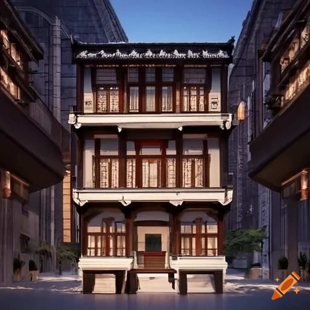 Huizhou style building with sloping roof and balcony