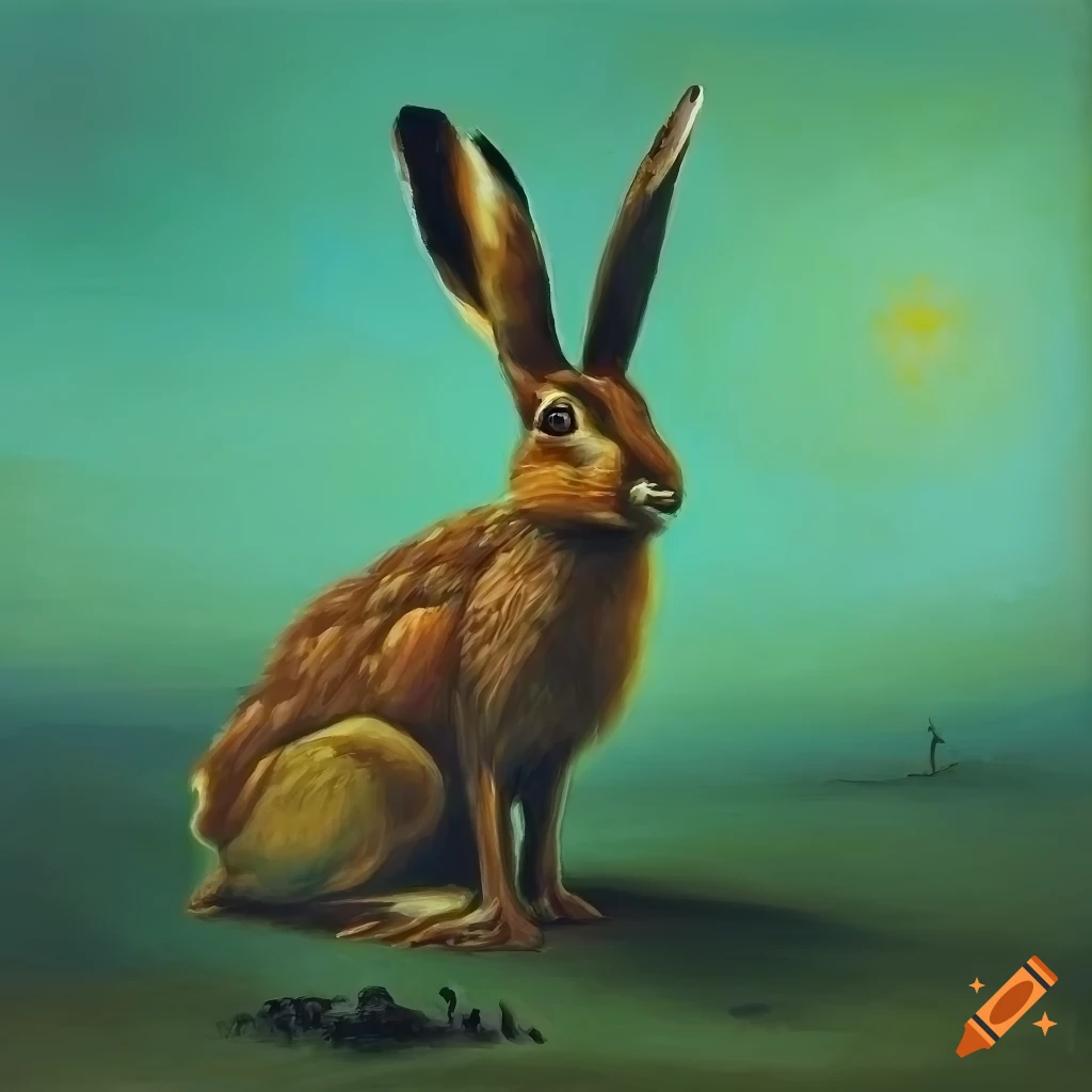 Haunting painting of a hare in various art styles on Craiyon
