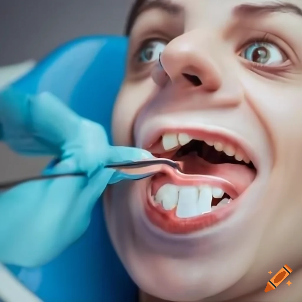 Person at the dentist with open mouth on Craiyon