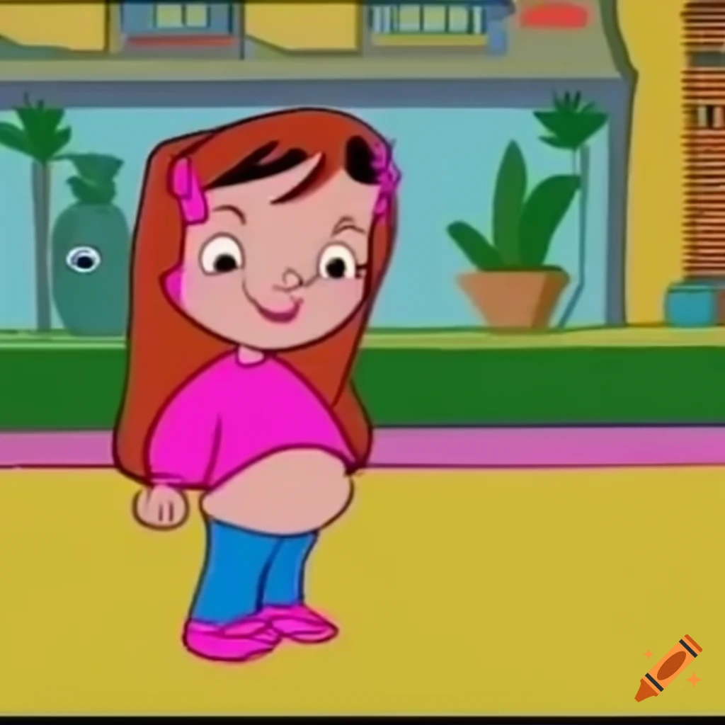 screenshot of a adorable cartoon girl with a full tummy