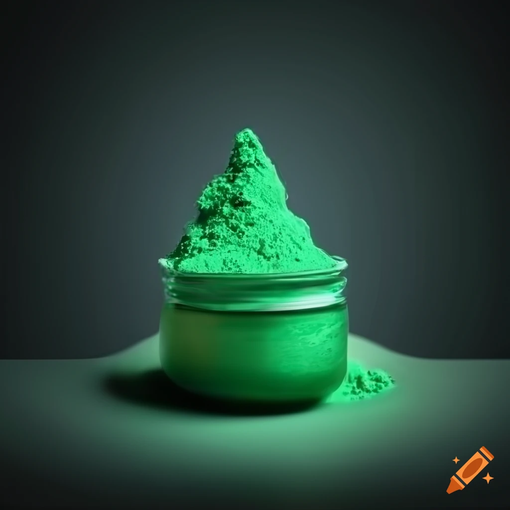 Jar of magical green powder on a grey background on Craiyon