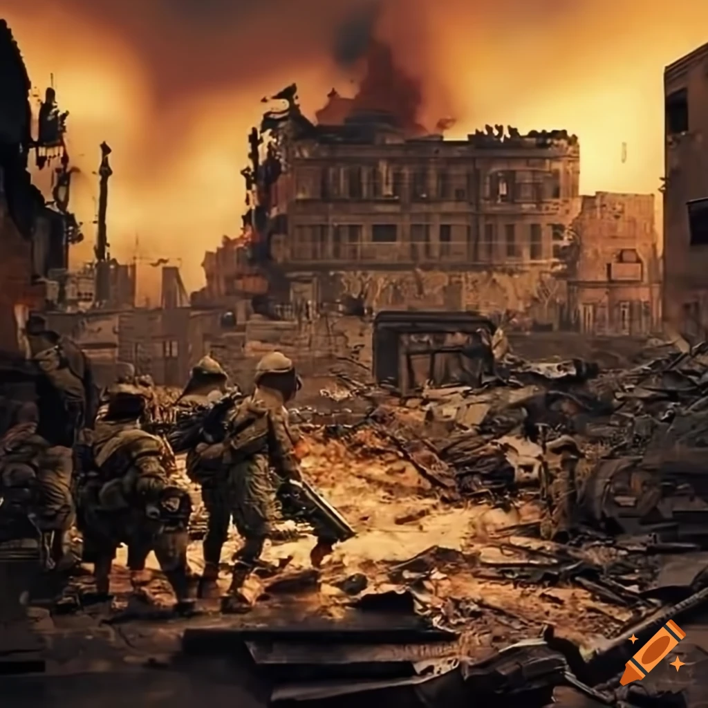 WW2 US army in a ruined city