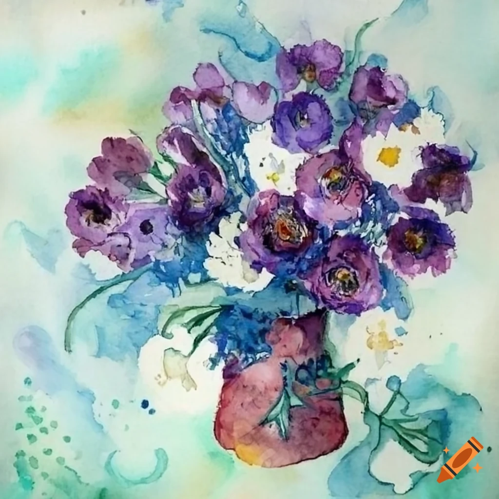 Van gogh inspired bouquet of purple and white flowers on Craiyon