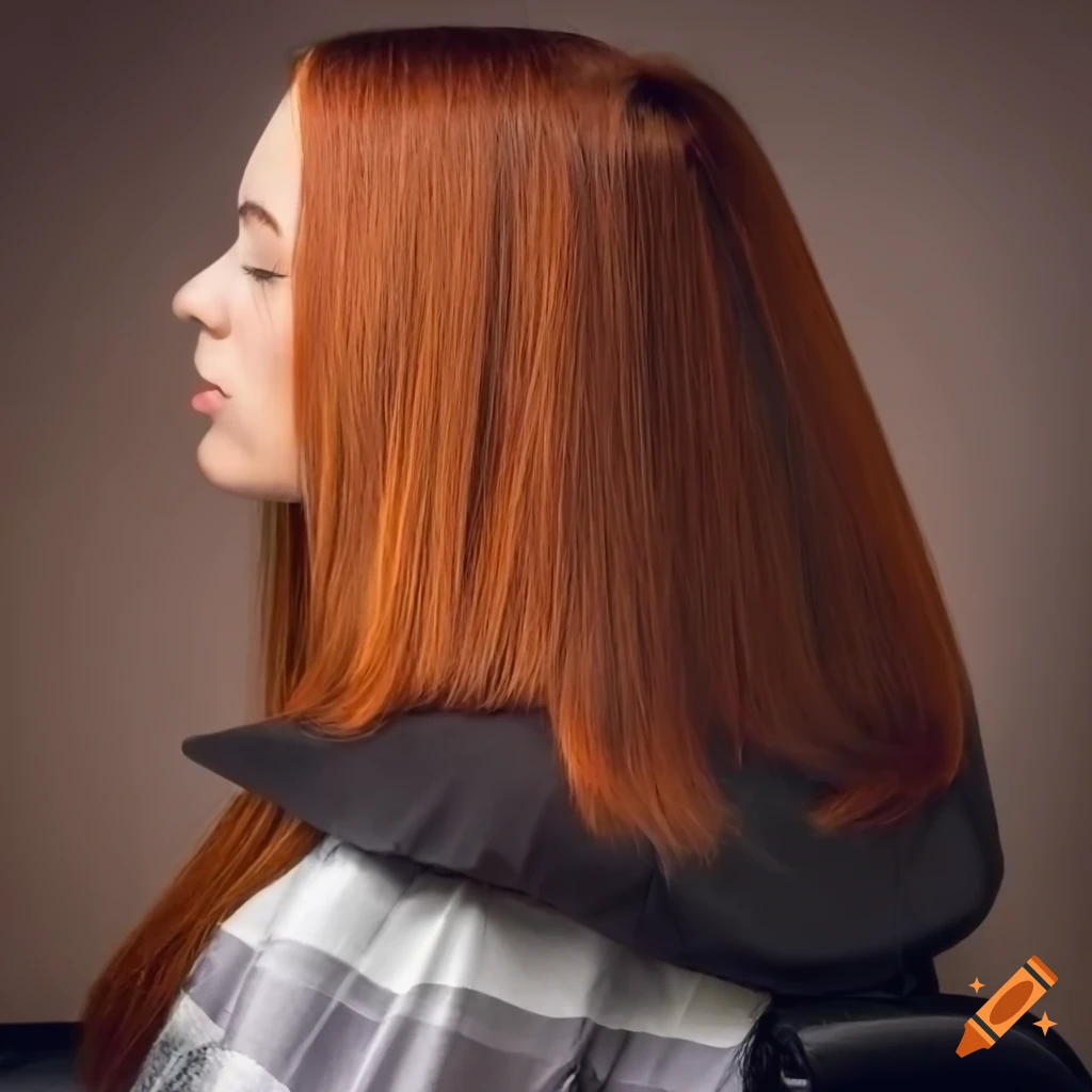 girl in barber shop getting her long hair cut