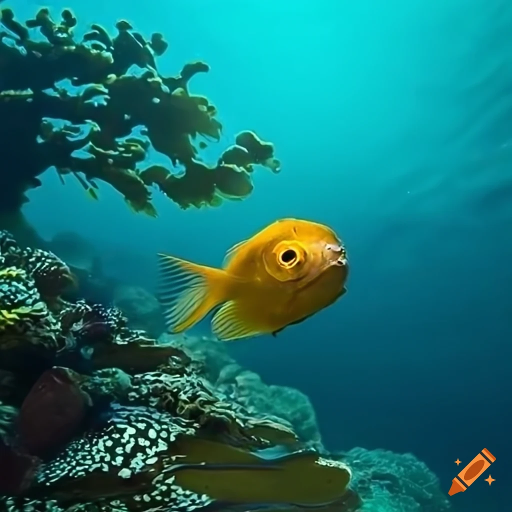 underwater photo of fish and algae